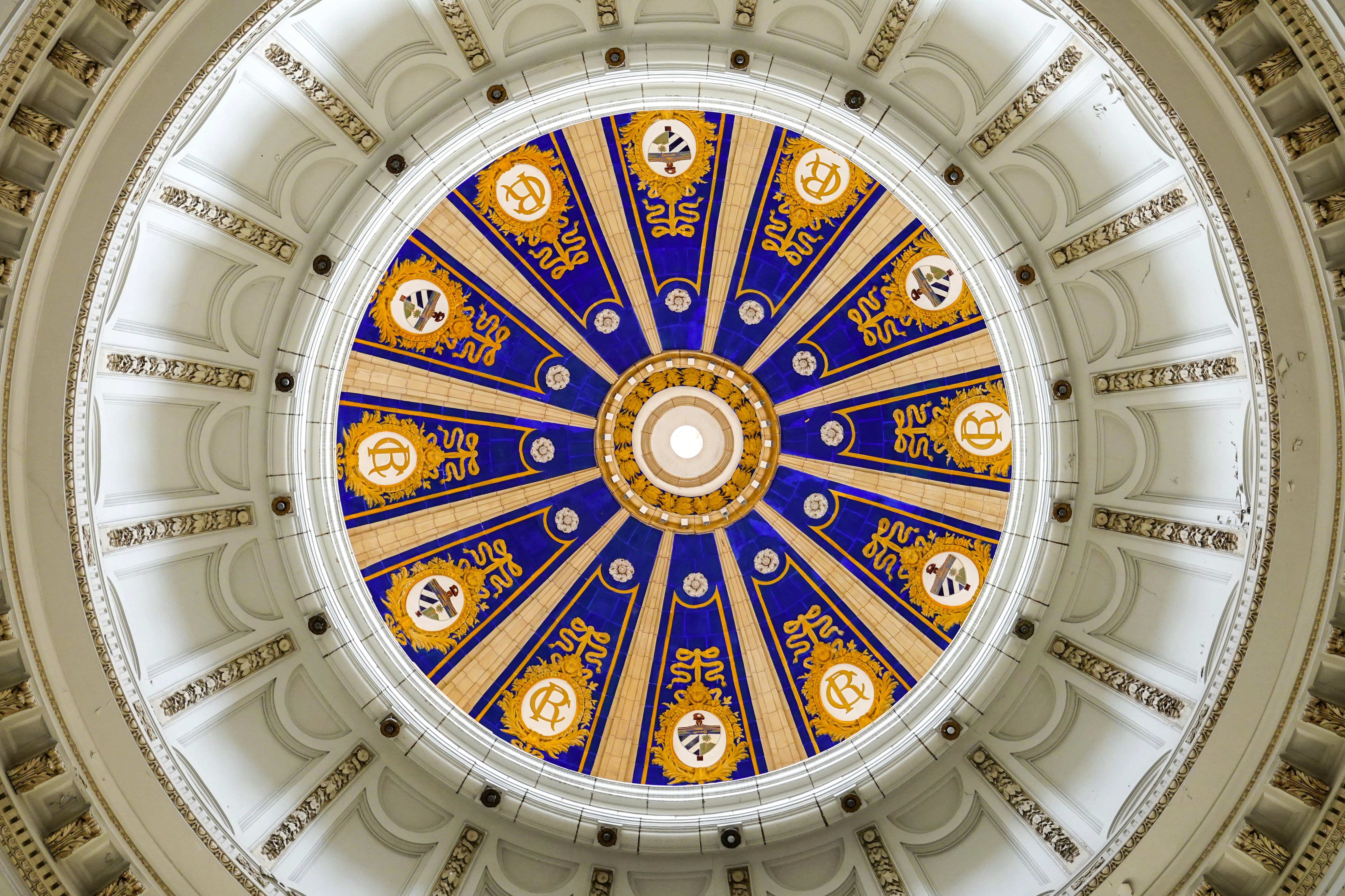 white blue and yellow floral ceiling